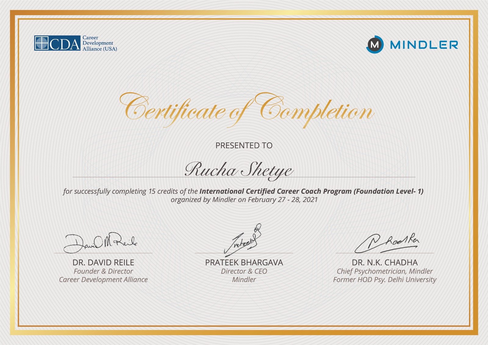 International Certified Career Coach — CDA & Mindler